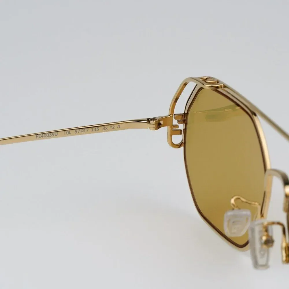 NEW Fendi FE40039U 10L Gold Yellow Mirror Unisex Geometric Sunglasses